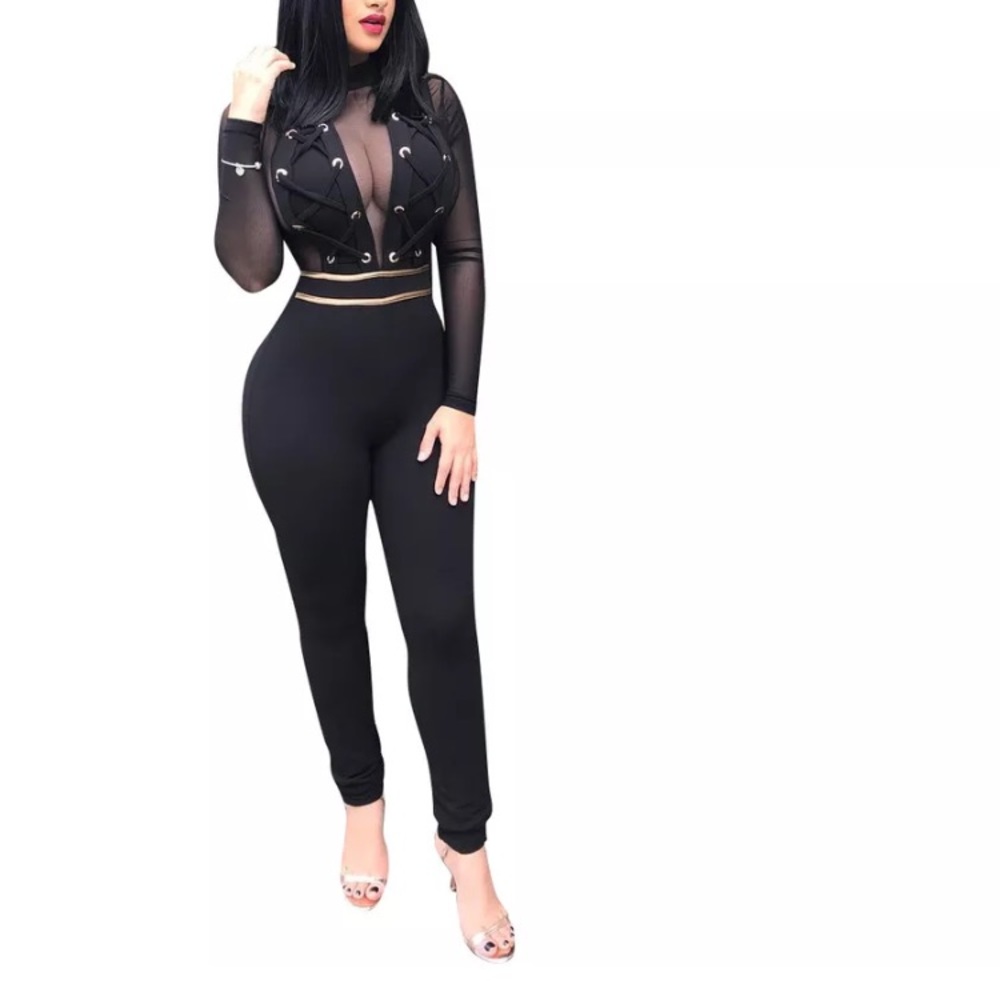 Long sleeve mesh jumpsuit